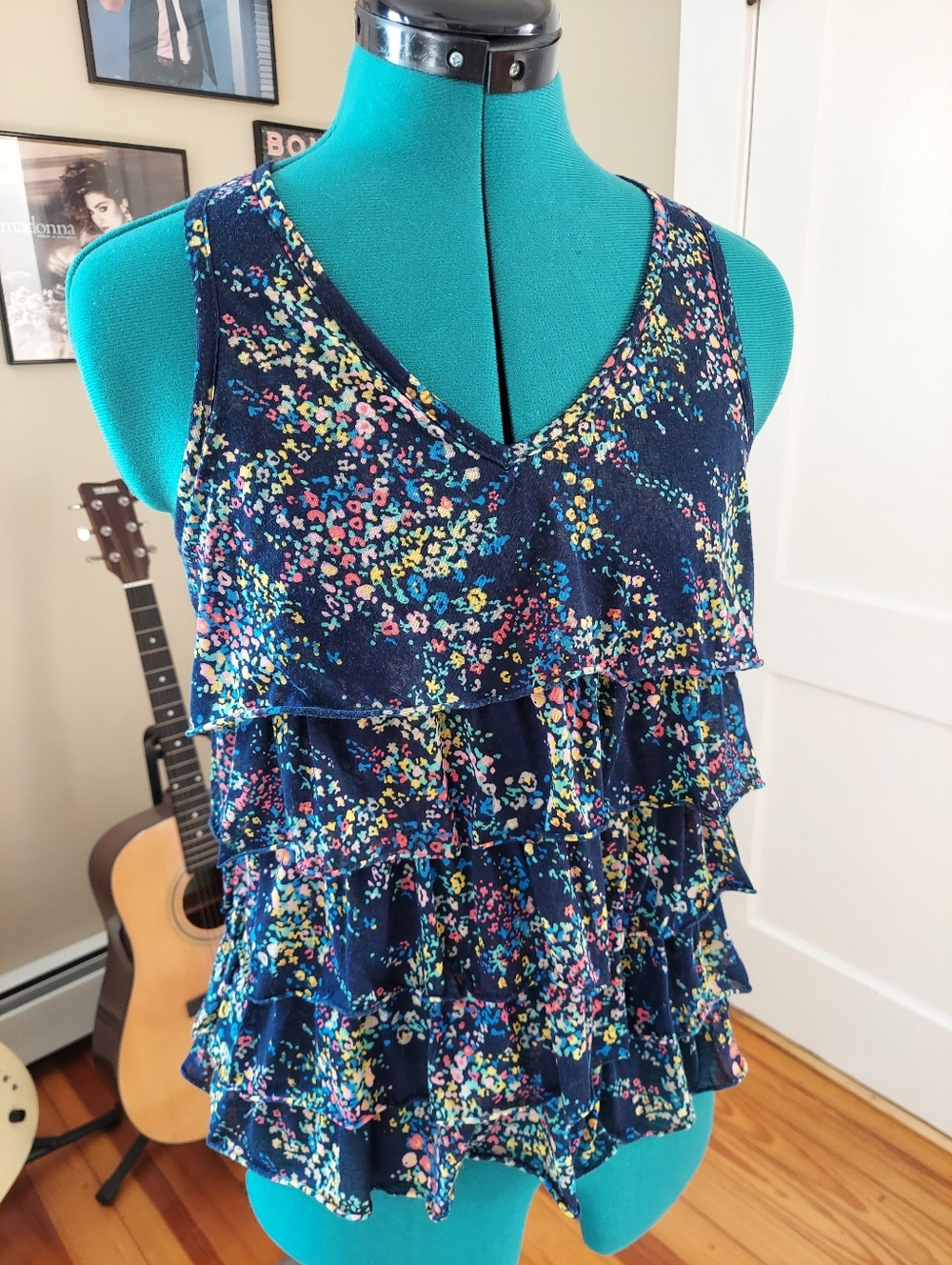 🔴3/$15 Route 66 Floral Ruffle Tank Top